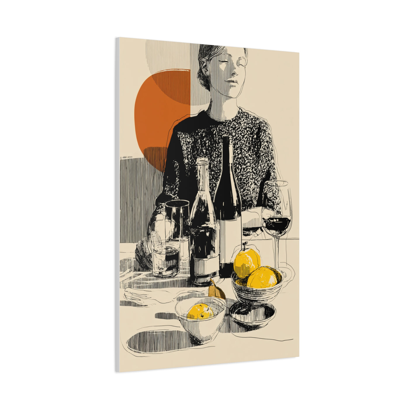 Minimalist Line Art Dining Scene Wall Art & Canvas Print