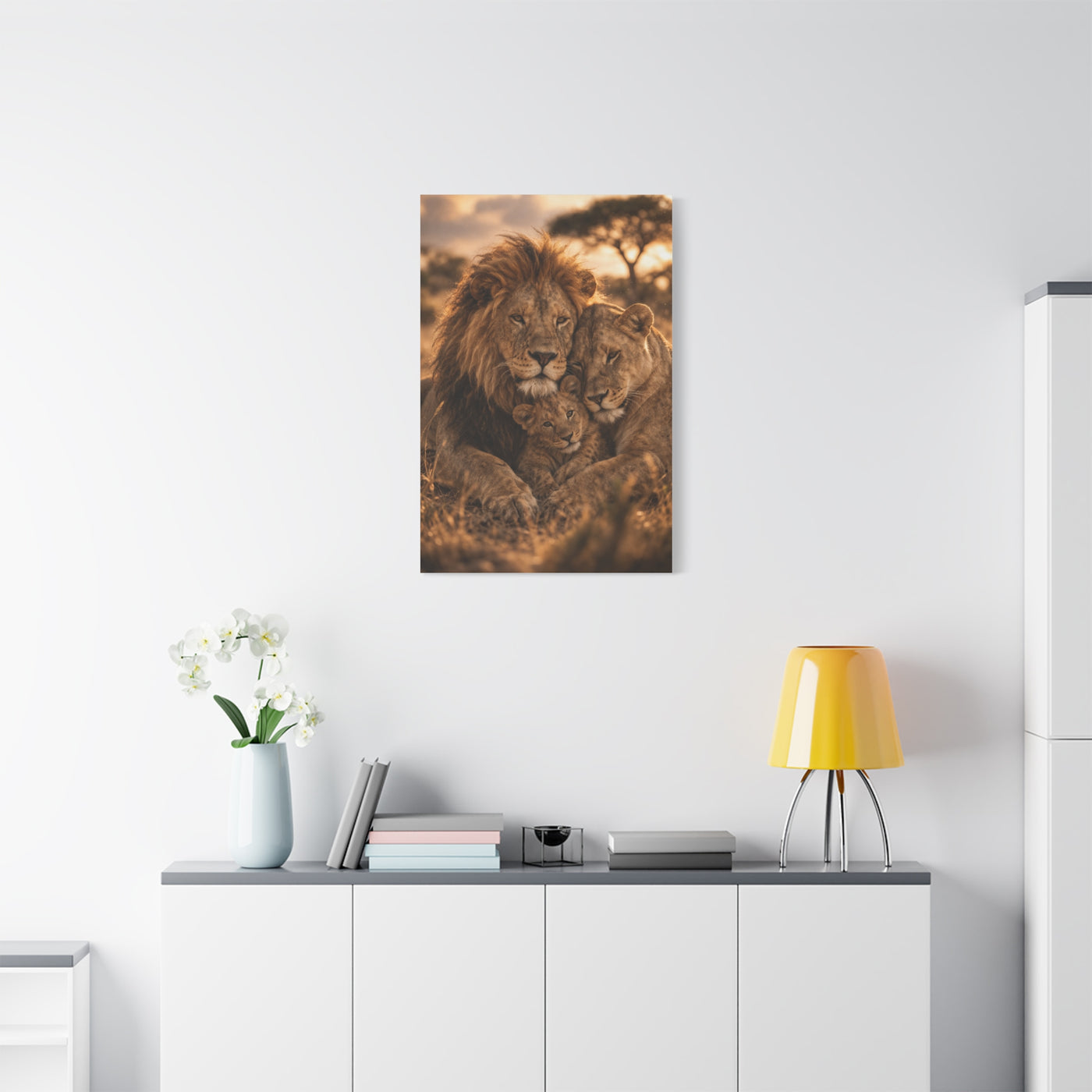 Lion Family Embrace Golden Bond Wall Art & Canvas Print