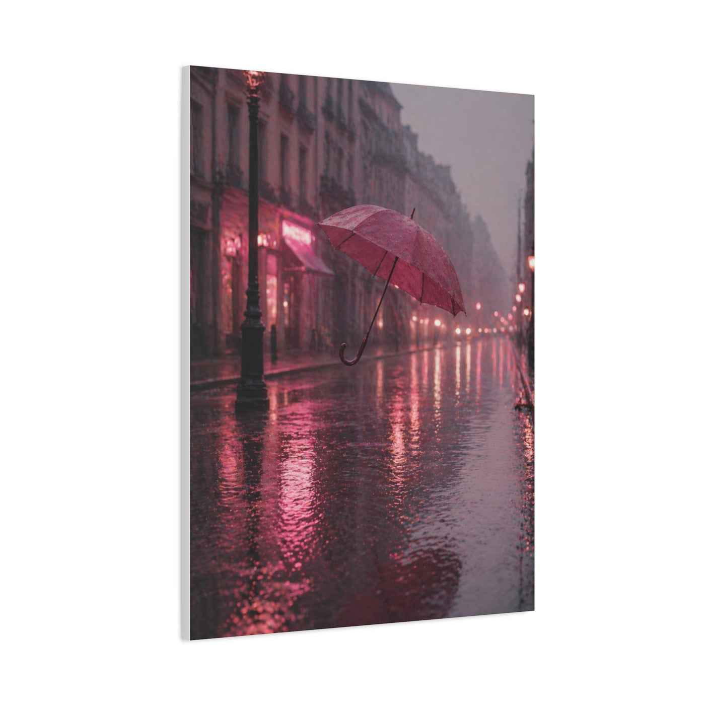 Dreamy Pink Umbrella Rain Scene Wall Art & Canvas Print
