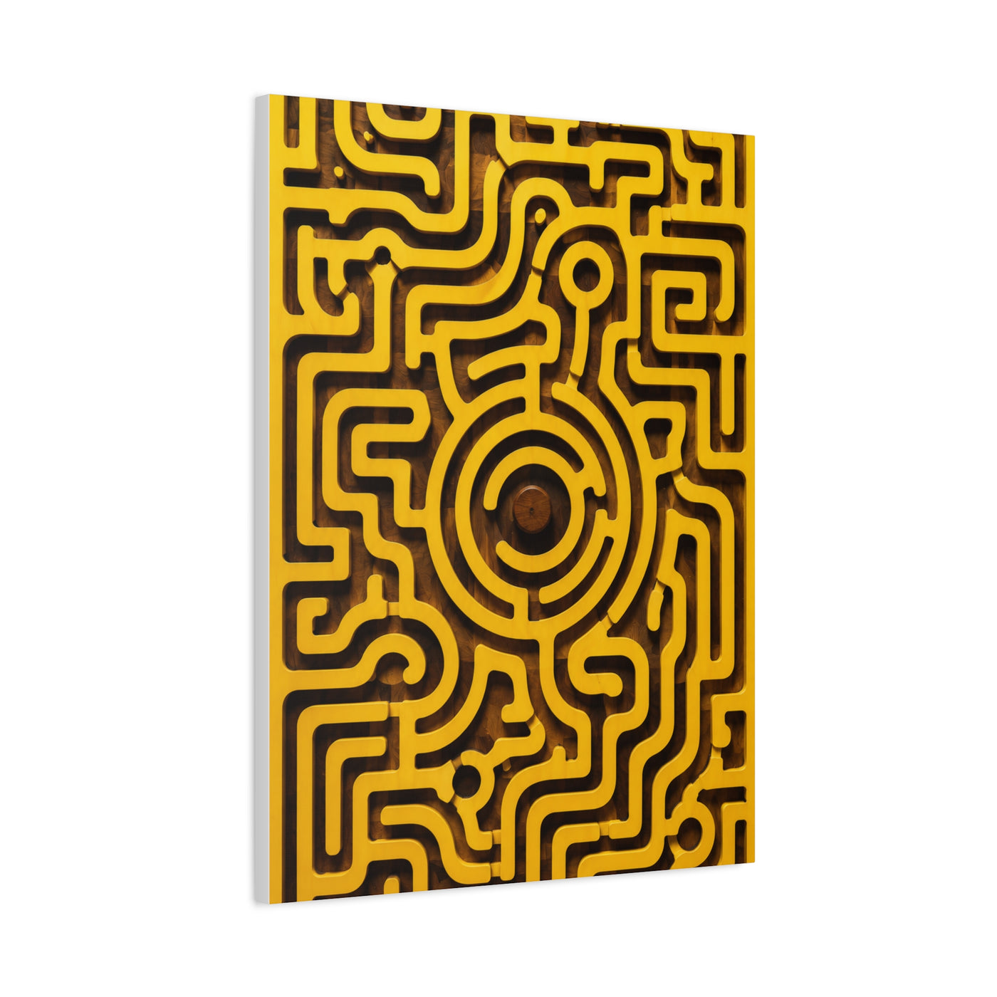 Circular Labyrinth Yellow Relief Design Wall Art & Canvas Print