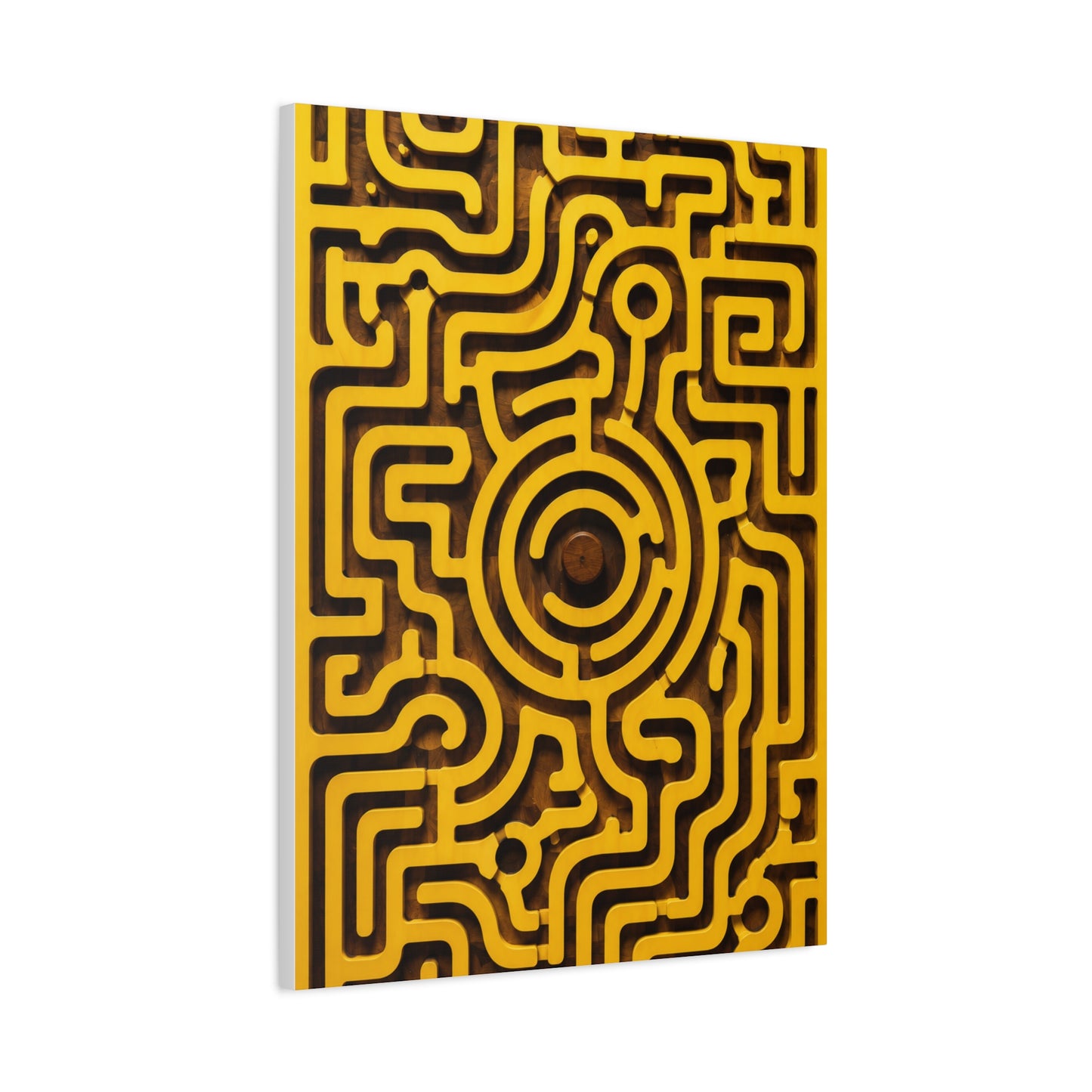 Circular Labyrinth Yellow Relief Design Wall Art & Canvas Print
