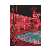 Pink Neon Pool Night Scene Wall Art & Canvas Print