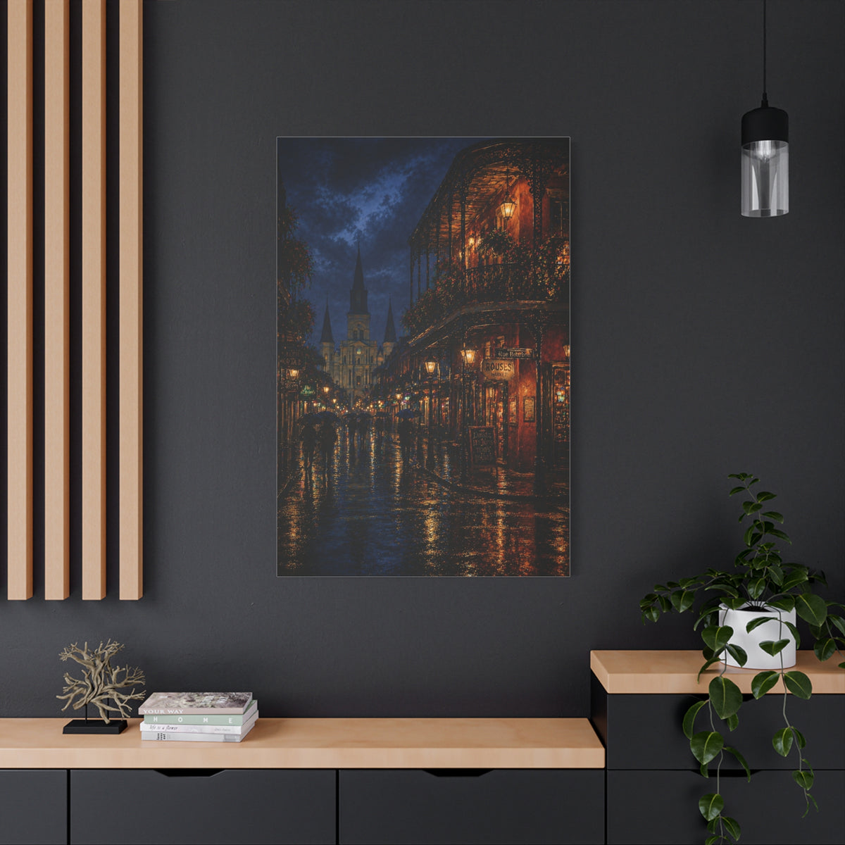 Rainy French Quarter Night Scene Wall Art & Canvas Print