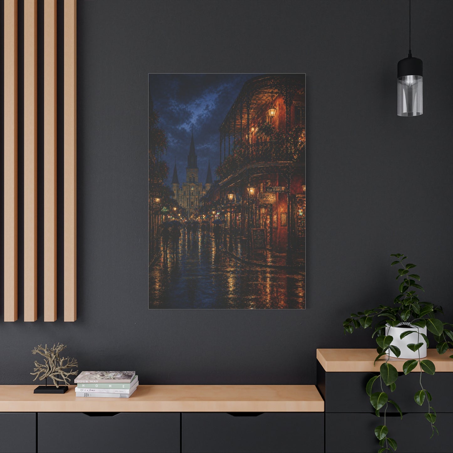 Rainy French Quarter Night Scene Wall Art & Canvas Print