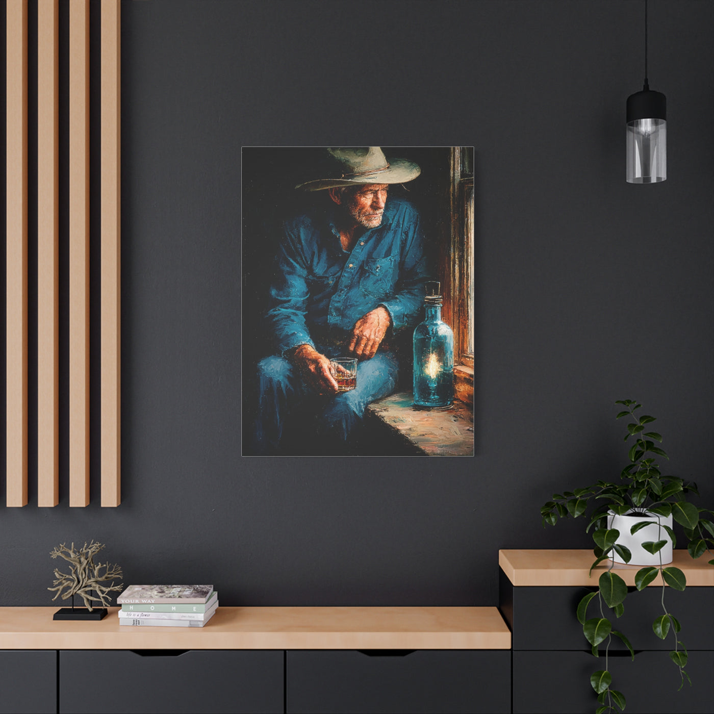 Whiskey Window Cowboy Painting Wall Art & Canvas Print