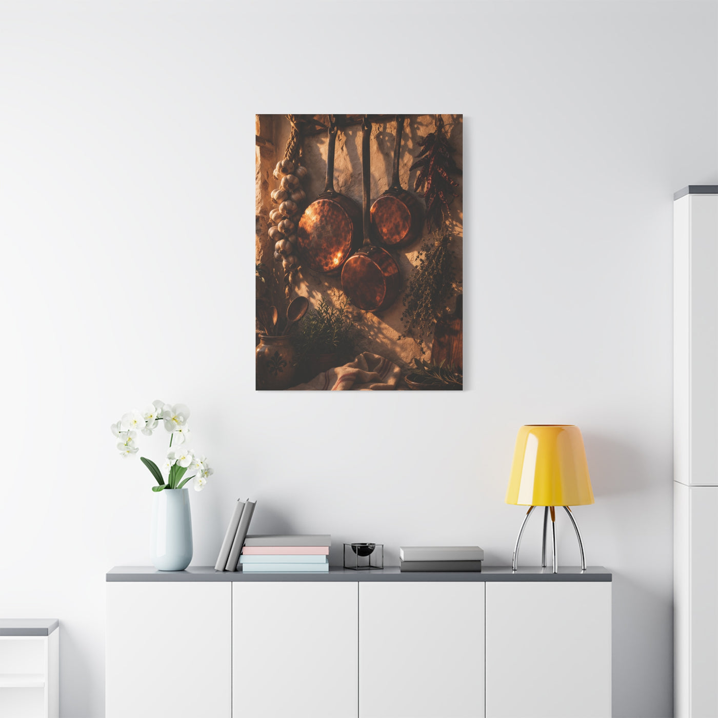 Copper Cookware Rustic Kitchen Wall Art & Canvas Print