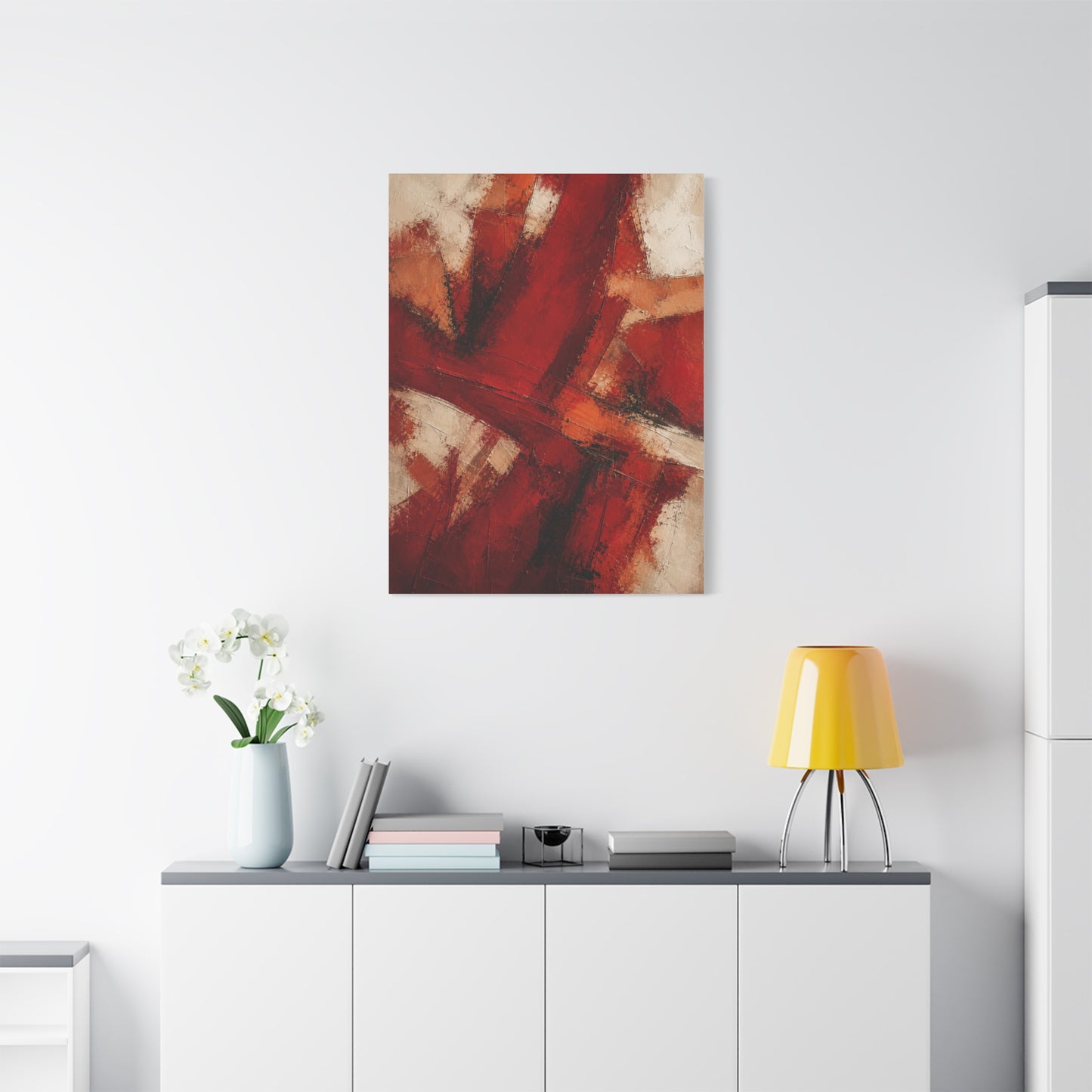 Abstract Crimson Cross Composition Wall Art & Canvas Print