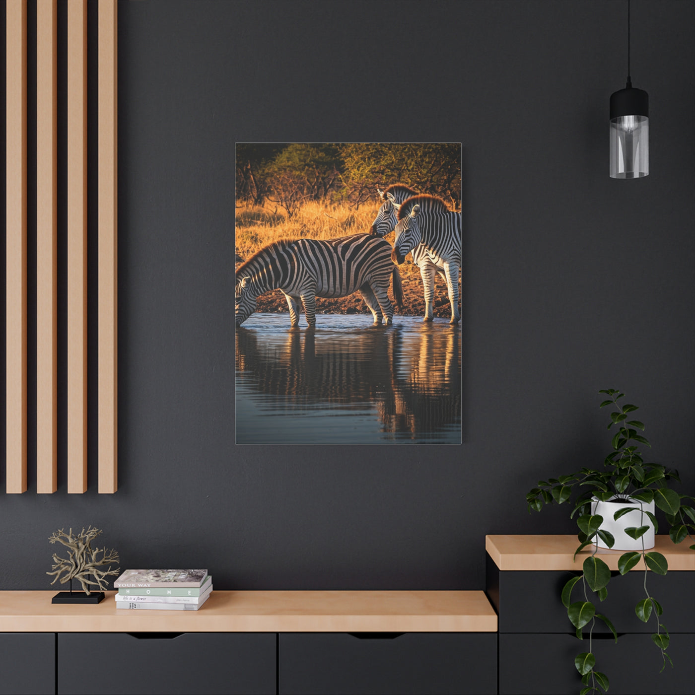 Zebra Pair at the Water’s Edge Wall Art & Canvas Prints