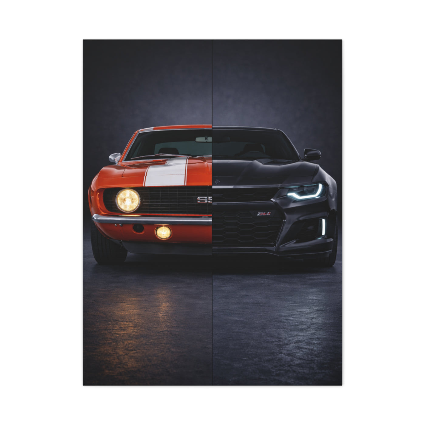 Chevrolet Camaro Split Classic SS vs Modern ZL1 Wall Art & Canvas Prints