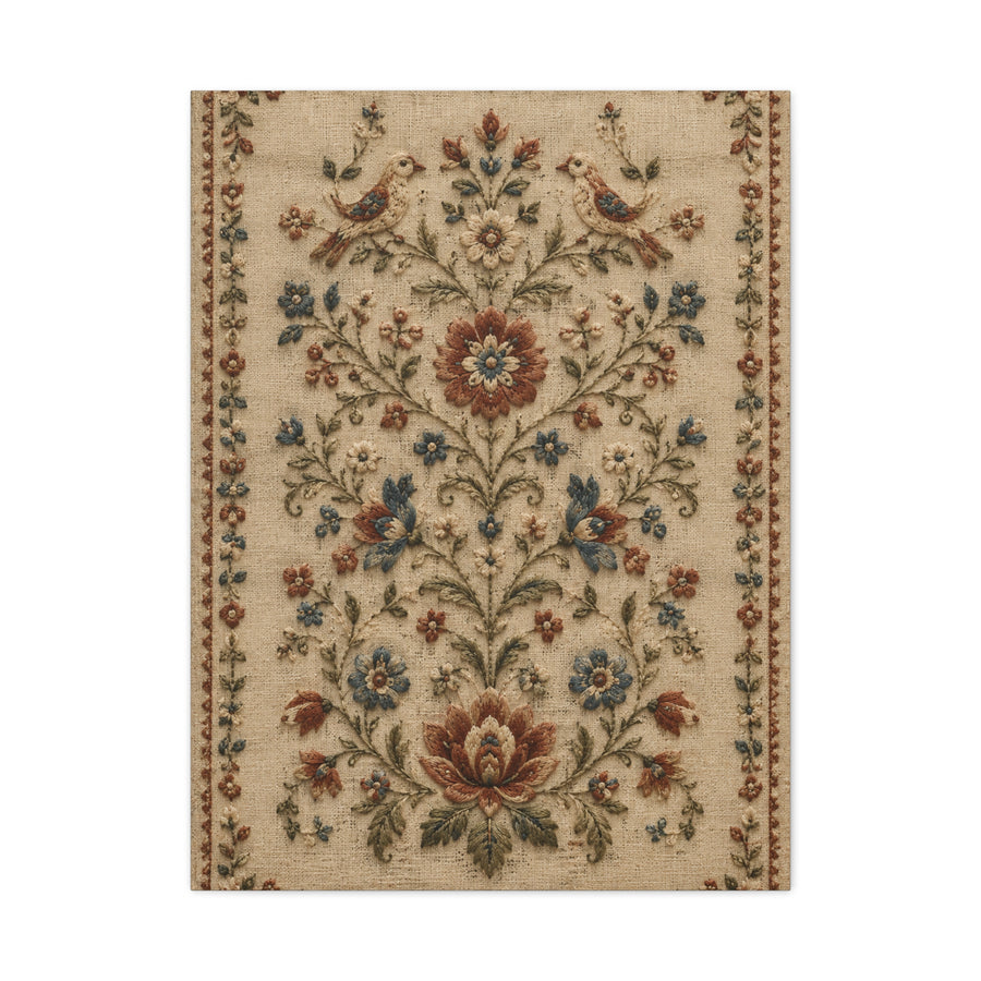 Antique Floral Embroidery Garden Panel Wall Art & Canvas Print