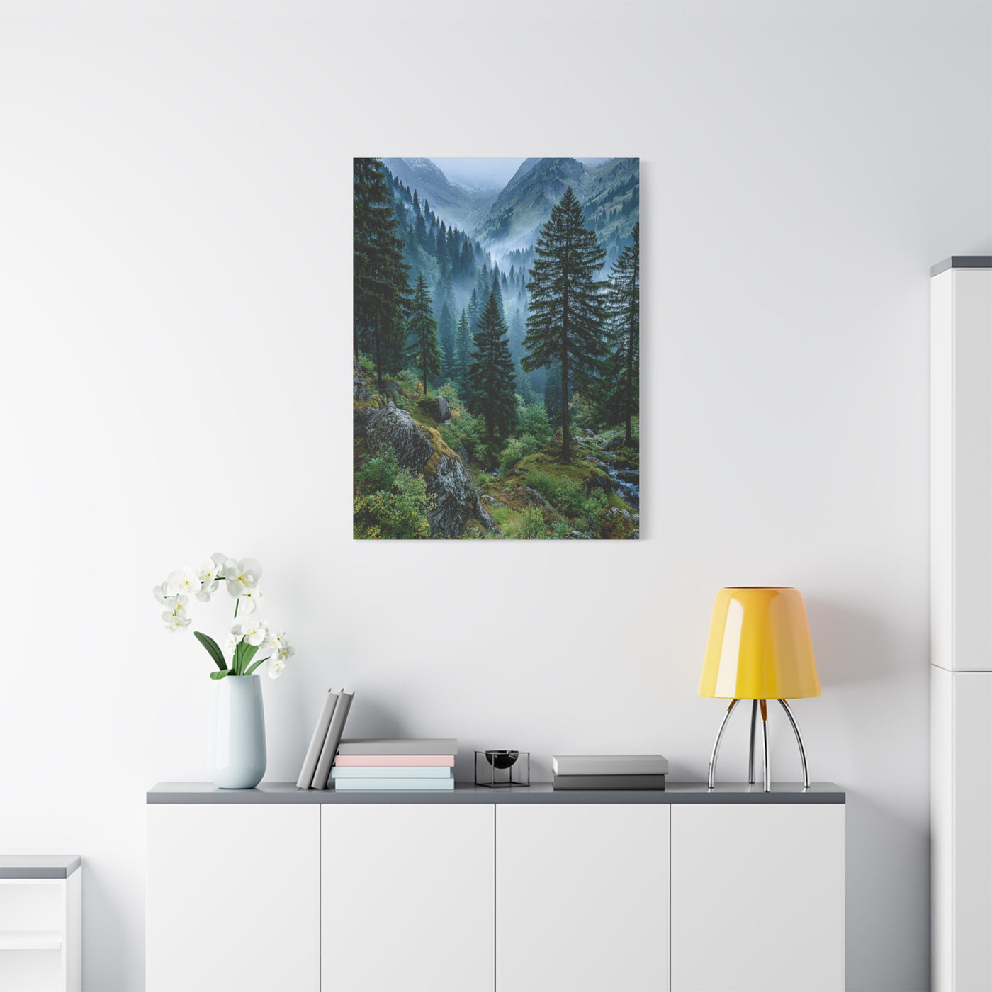 Misty Pine Green Mountain Landscape Wall Art & Canvas Print