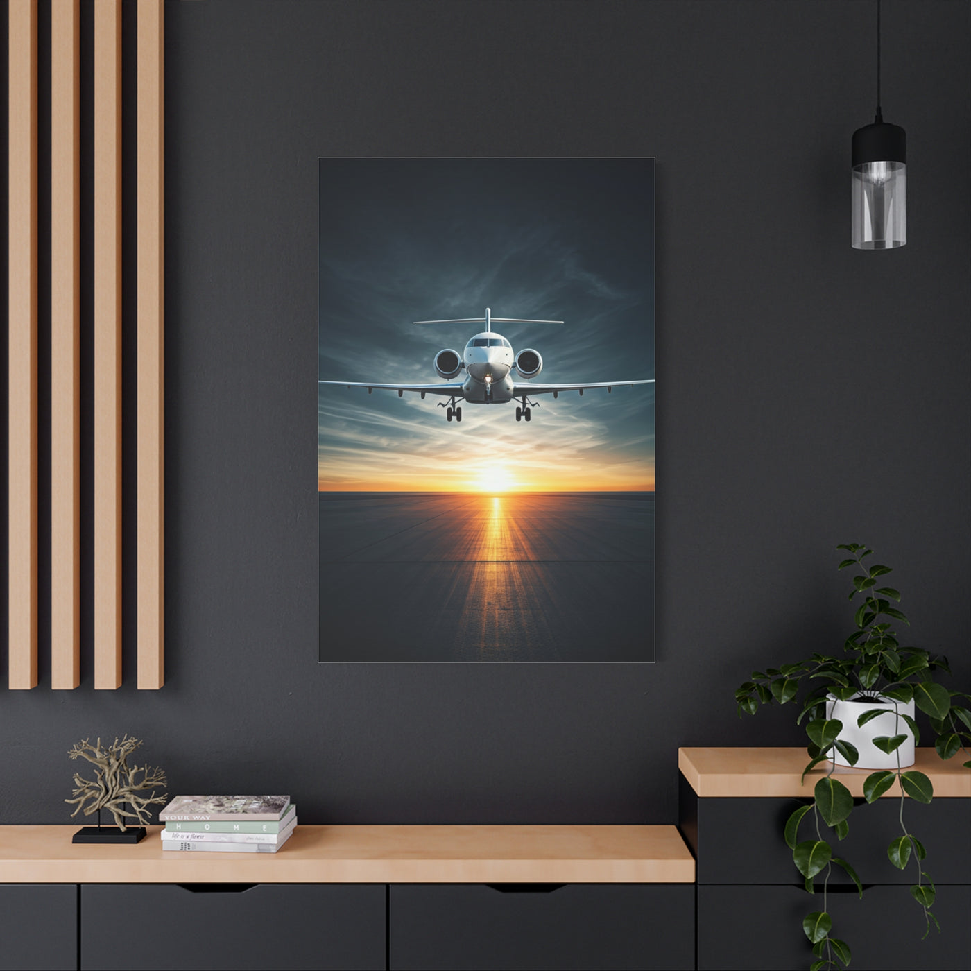Sunset Runway Lift-Off Jet Wall Art & Canvas Prints