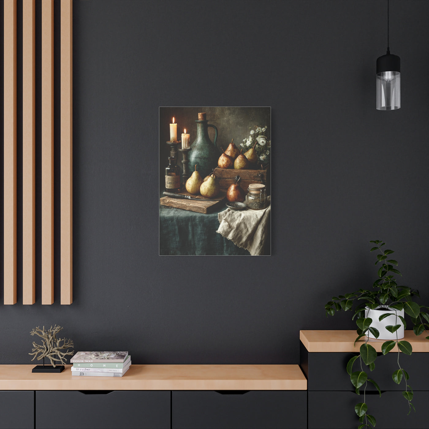 Rustic Pear & Candle Still Life Wall Art & Canvas Print