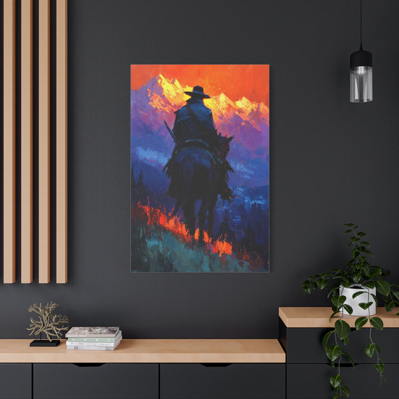 Sunset Ridge Cowboy Painting Wall Art & Canvas Print