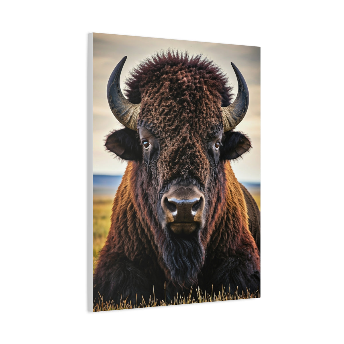 Symmetrical Prairie Bison Frontal Portrait Wall Art & Canvas Print