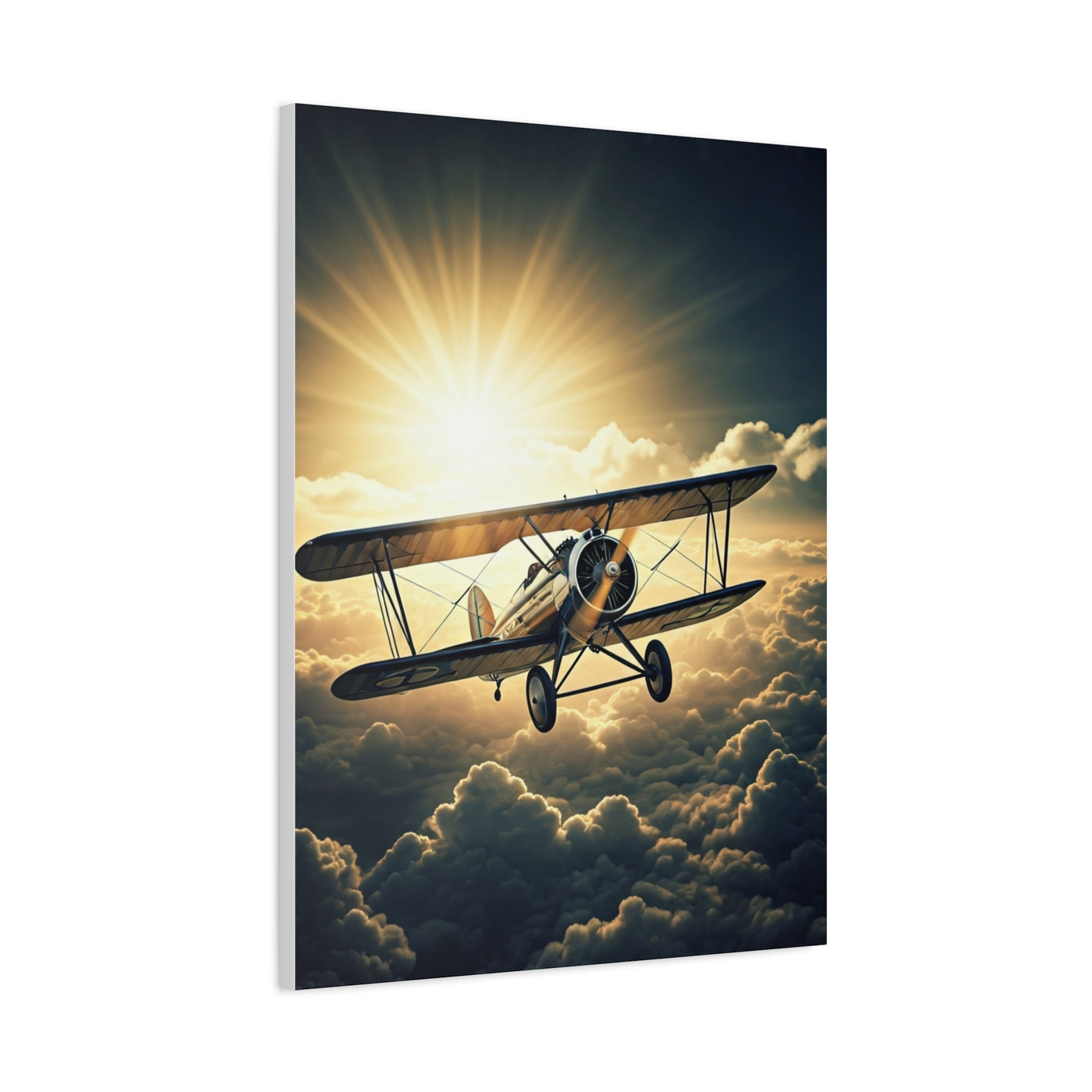 Sunlit Biplane Above the Clouds Wall Art & Canvas Prints
