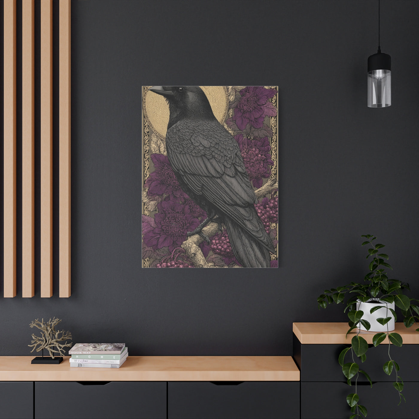 Dark Raven Moon Folk Wall Art & Canvas Print