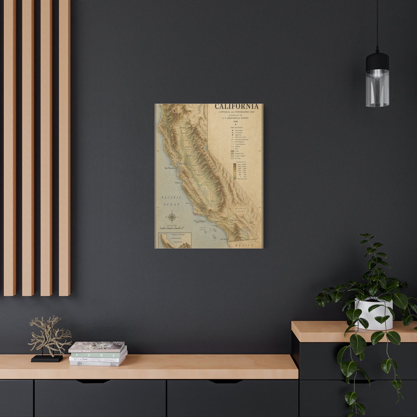 Vintage California Topographic Map Wall Art & Canvas Print