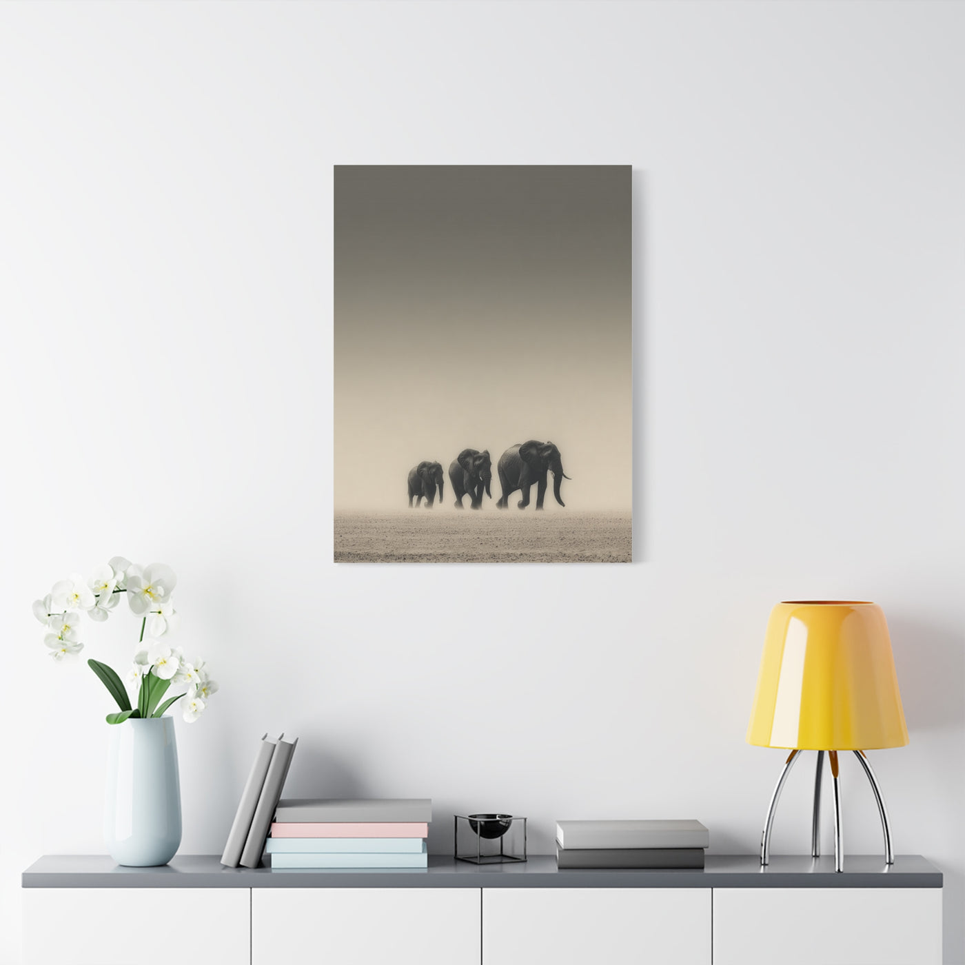 Minimal Elephant Family Dune Crossing Wall Art & Canvas Print