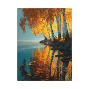 Golden Birch Autumn Lake Reflection Wall Art & Canvas Print