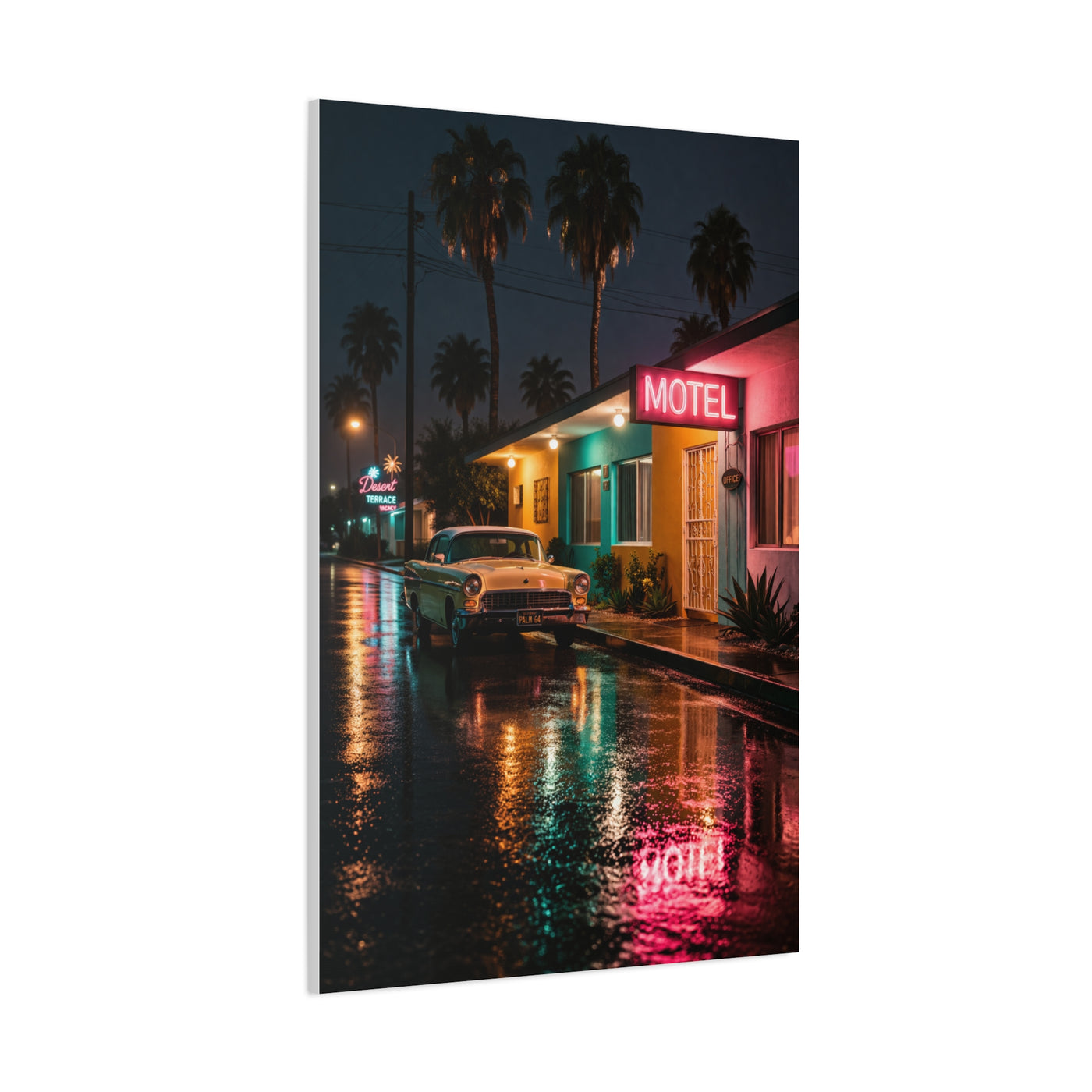 Neon Motel Night Reflection Wall Art & Canvas Print