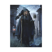 Witch with Raven at the Moonlit Cemetery Gate Wall Art & Canvas Print