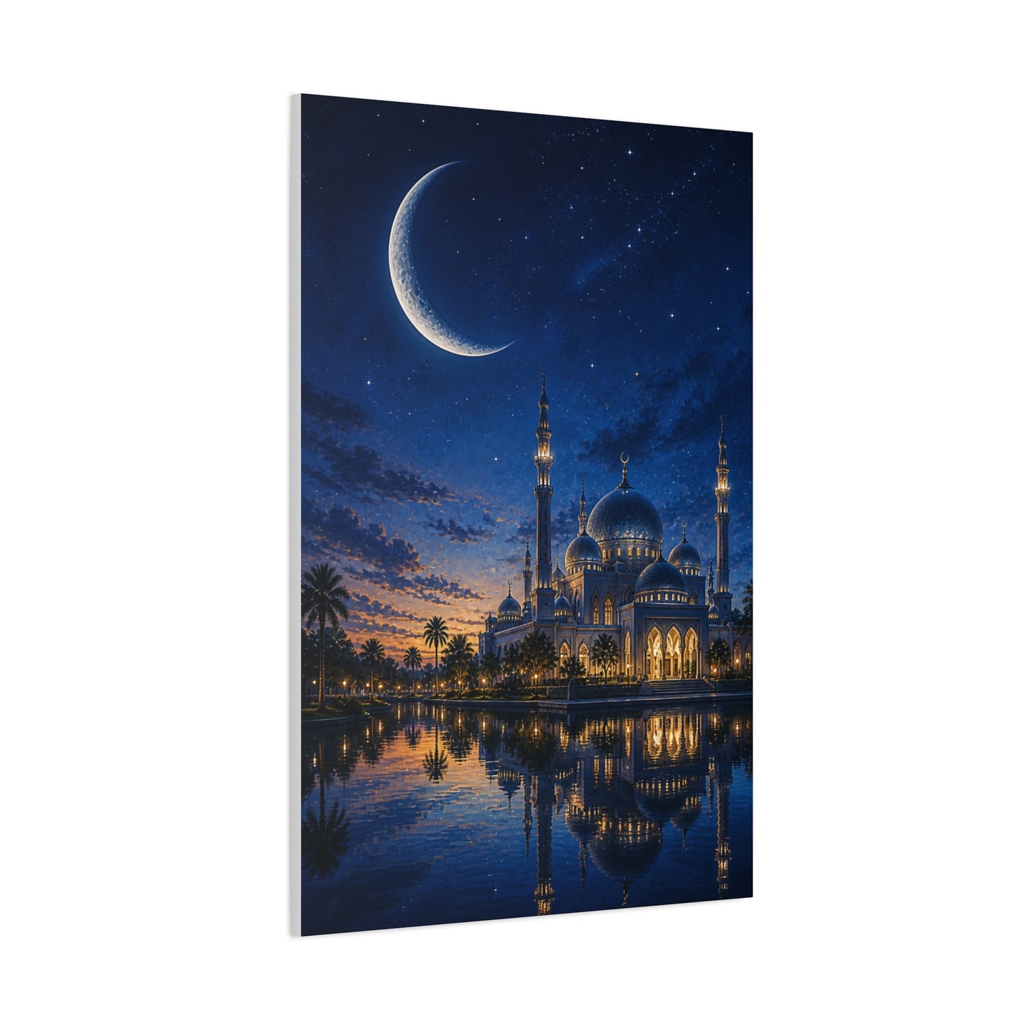 Crescent Moon Mosque Reflection Wall Art & Canvas Print