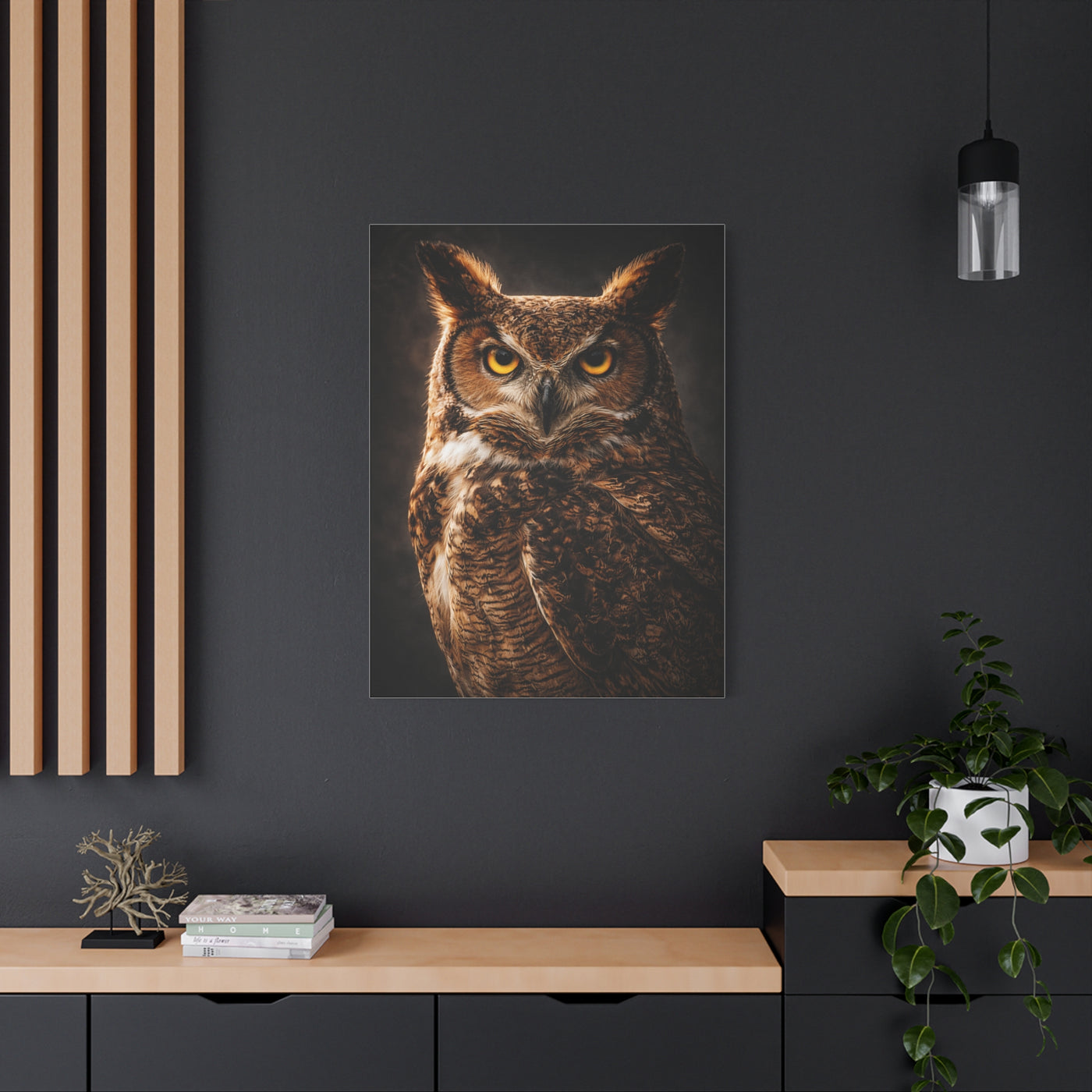 Great Horned Owl Portrait Studio Wall Art & Canvas Print