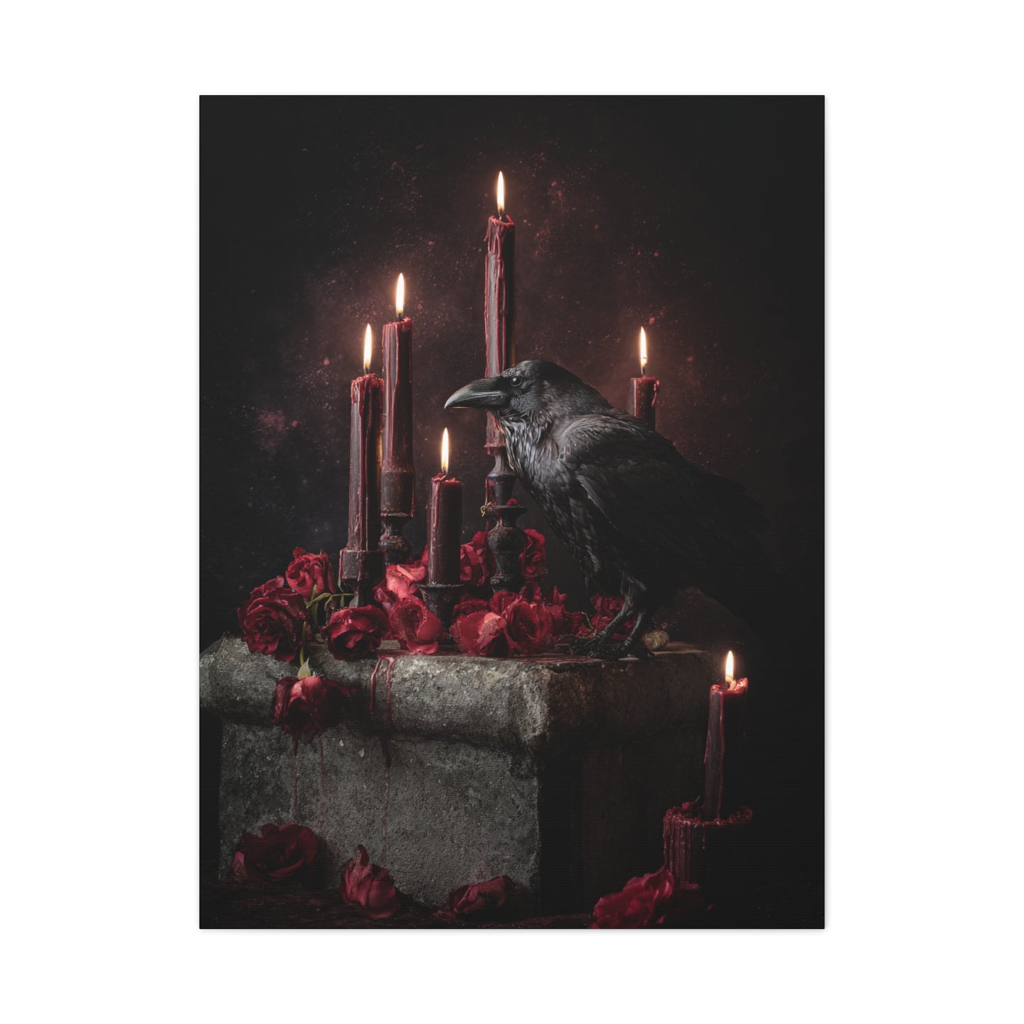 Raven with Candles and Crimson Roses Wall Art & Canvas Print
