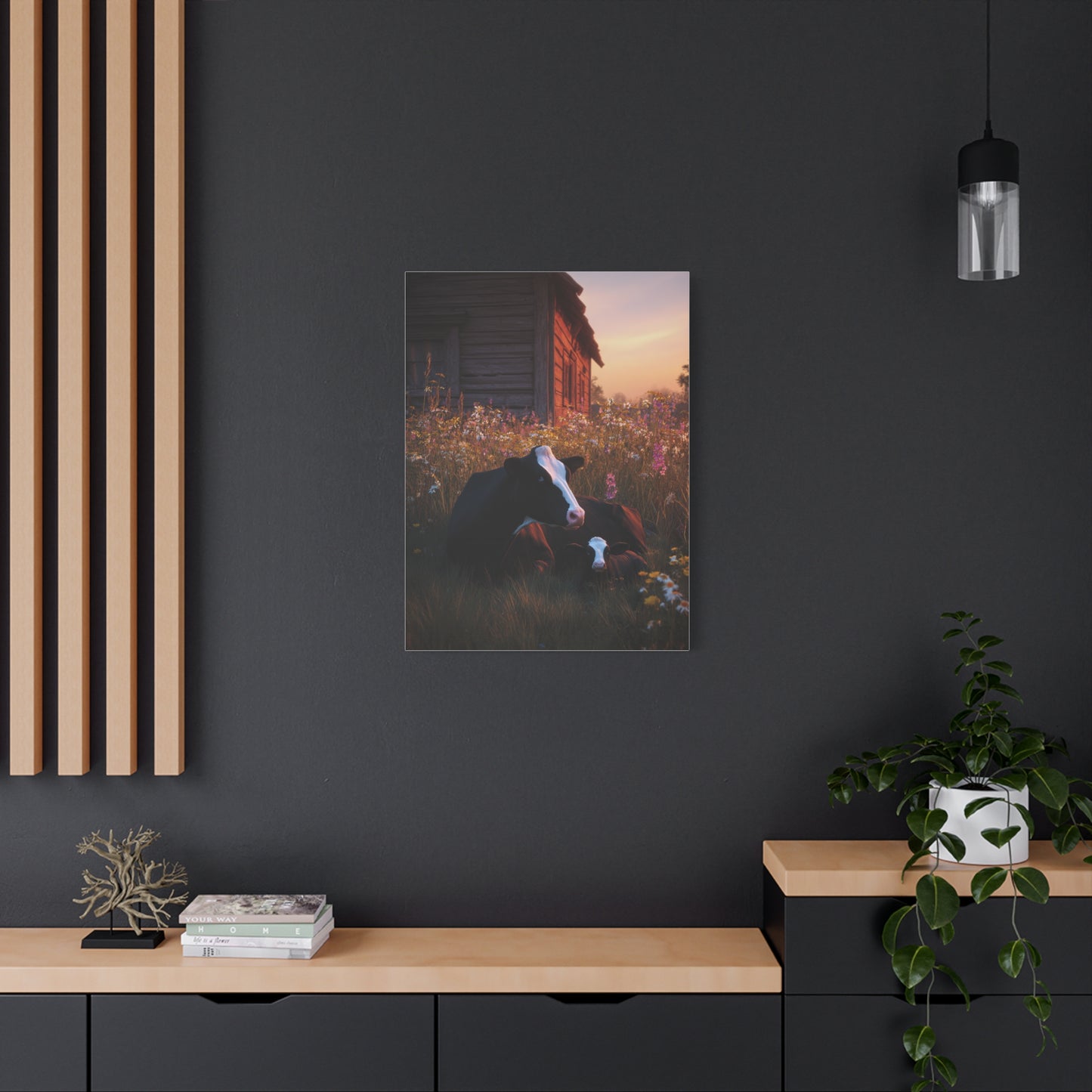 Farmhouse Meadow Cow and Calf Wall Art & Canvas Print