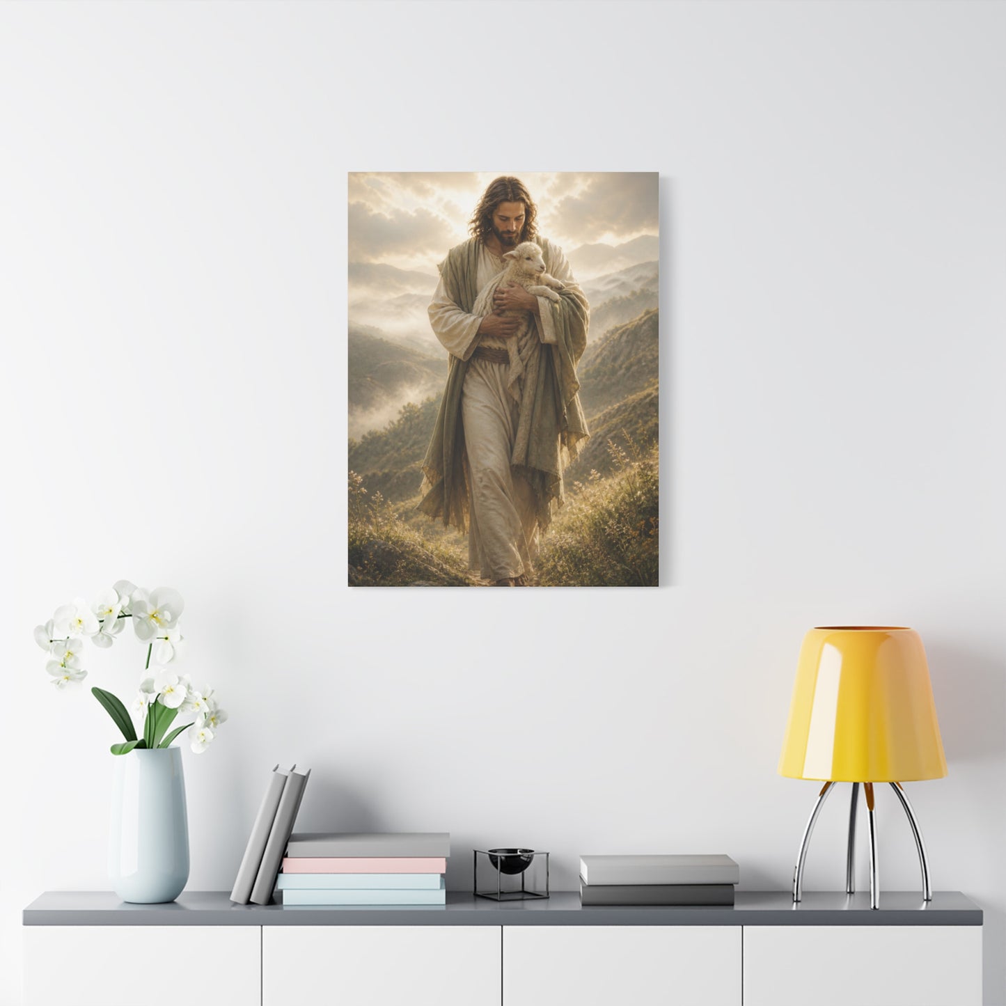 Jesus Carrying the Lamb at Dawn Wall Art & Canvas Print
