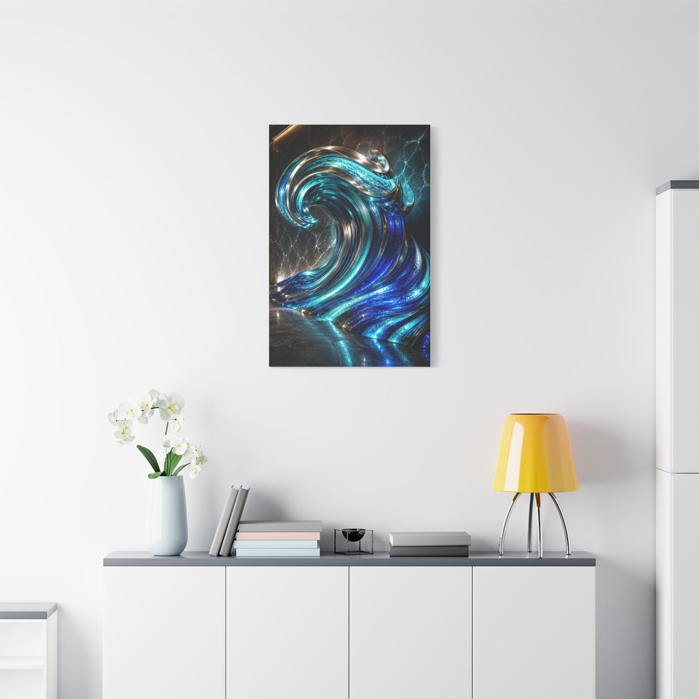 Glass & Steel Ocean Wave Architectural Sculpture Wall Art & Canvas Print