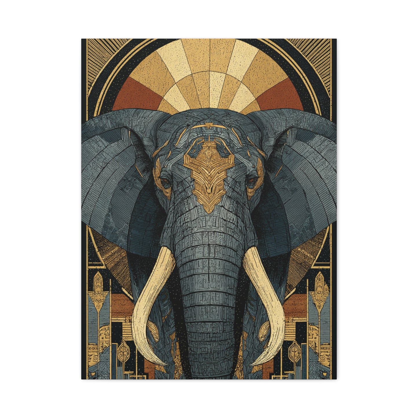 Art Deco Elephant Halo Portrait Wall Art & Canvas Print