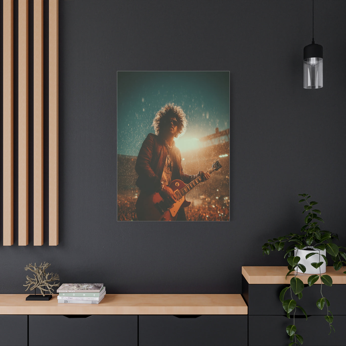 Rain Soaked Rock Guitar Performance Wall Art & Canvas Print