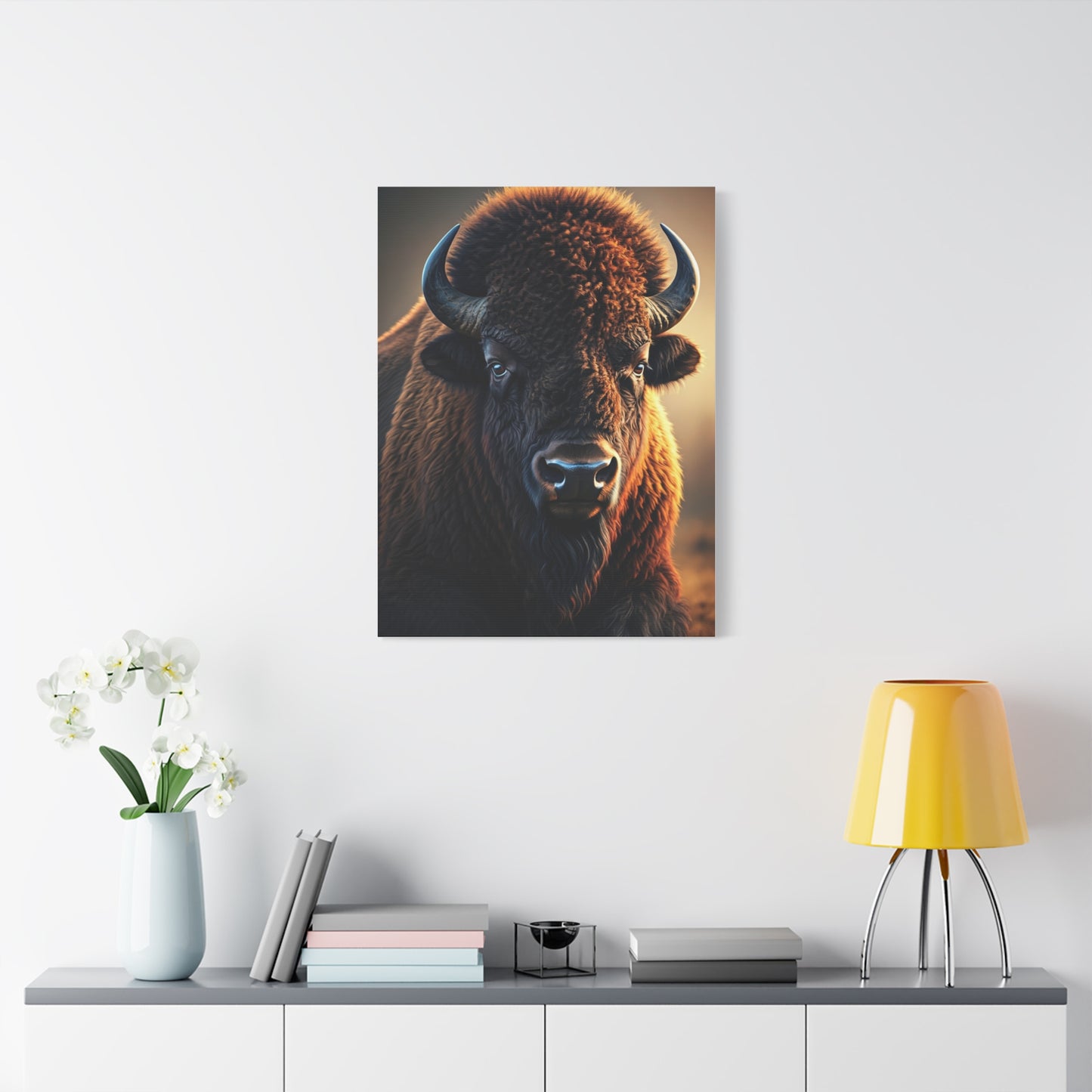 Golden Prairie Rim-Lit Bison Portrait Wall Art & Canvas Print