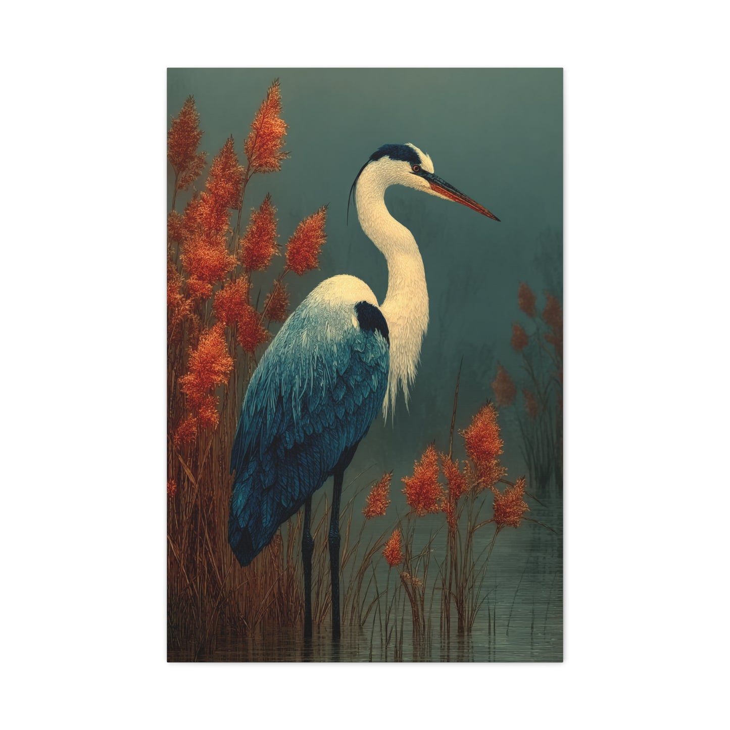 White Heron Marsh Portrait Wall Art & Canvas Print
