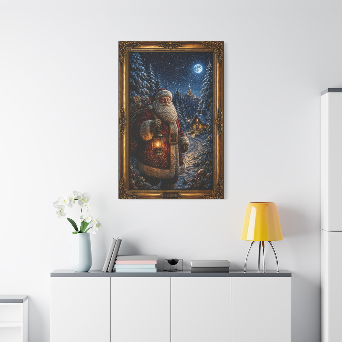 Moonlit Winter Forest Santa Wall Art & Canvas Print