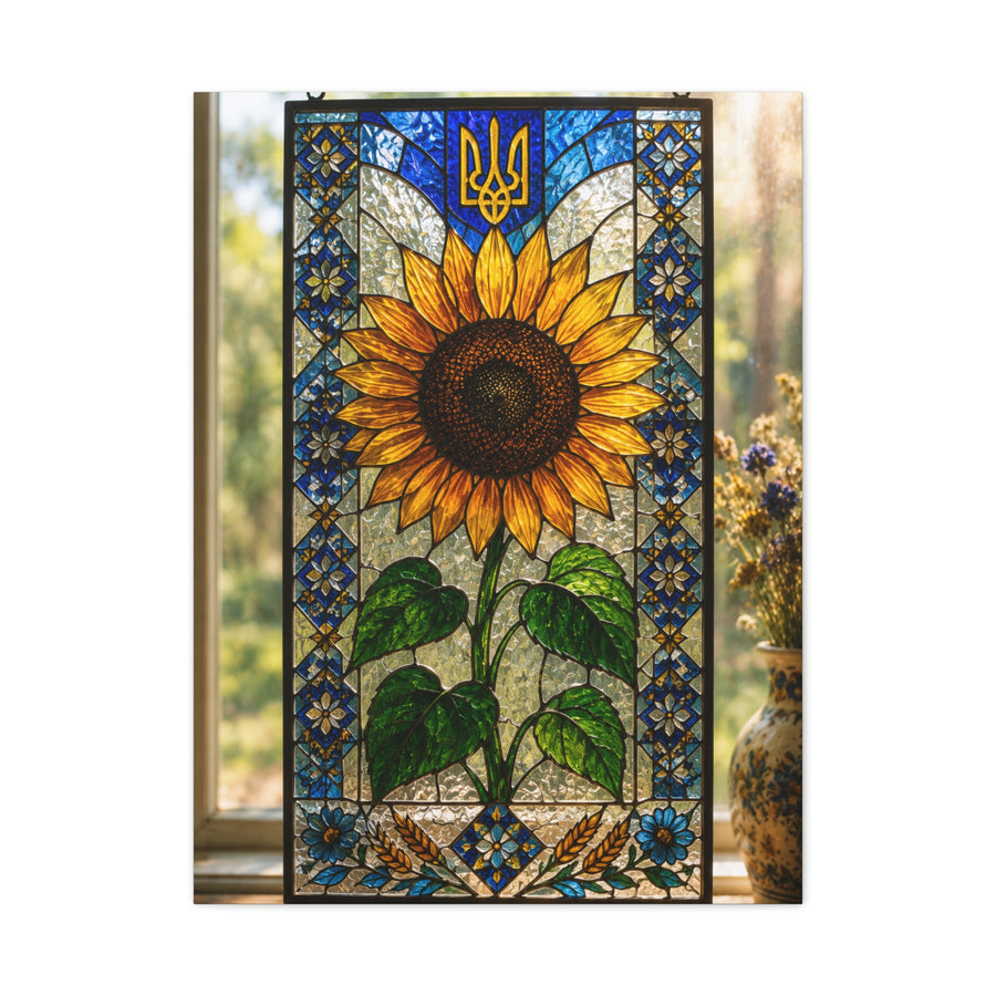 Ornate Stained Glass Sunflower Panel Wall Art & Canvas Print