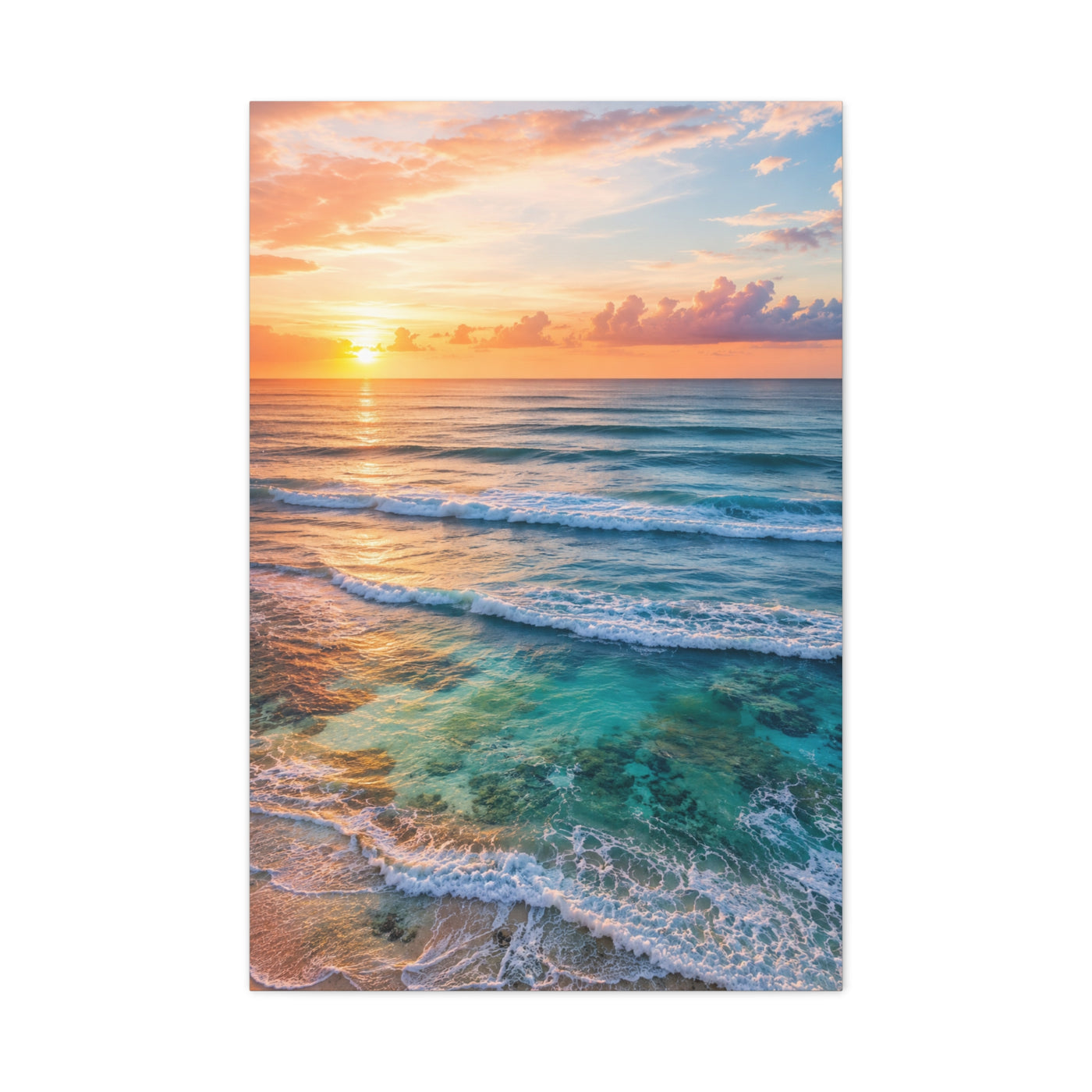 Golden Sunrise Ocean Horizon Scene Wall Art & Canvas Print