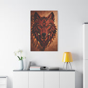 Geometric Carved Wood Wolf Head Sculpture Wall Art & Canvas Print