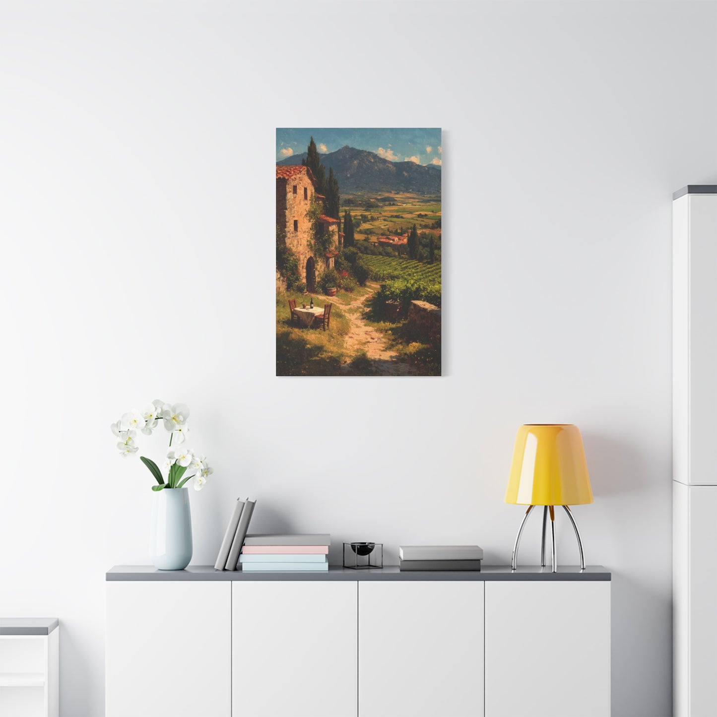 Tuscan Vineyard Farmhouse Lunch Scene Wall Art & Canvas Print