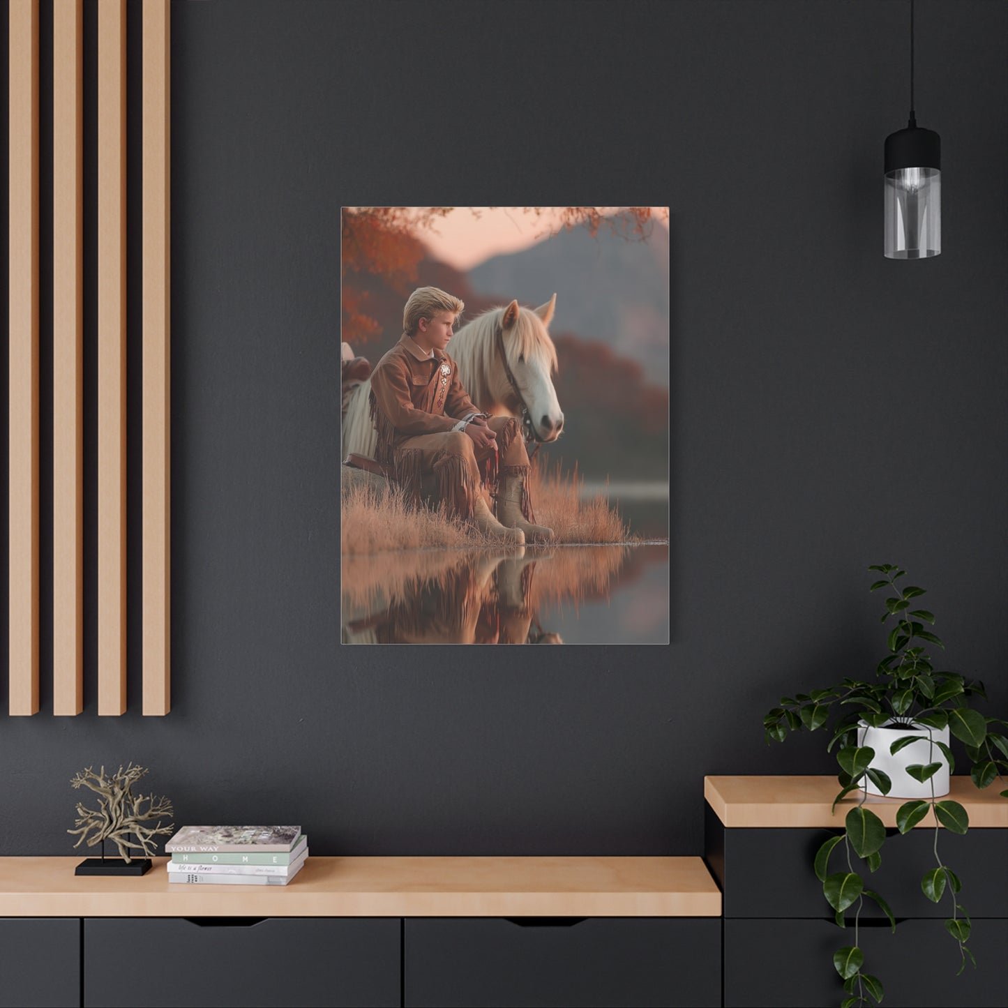 Young Cowboy by the River Wall Art & Canvas Print