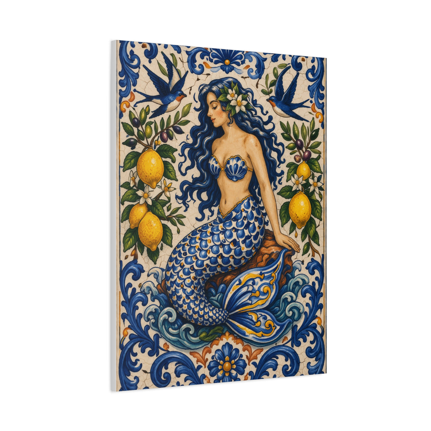 Sicilian Majolica Mermaid Tile Wall Art & Canvas Print