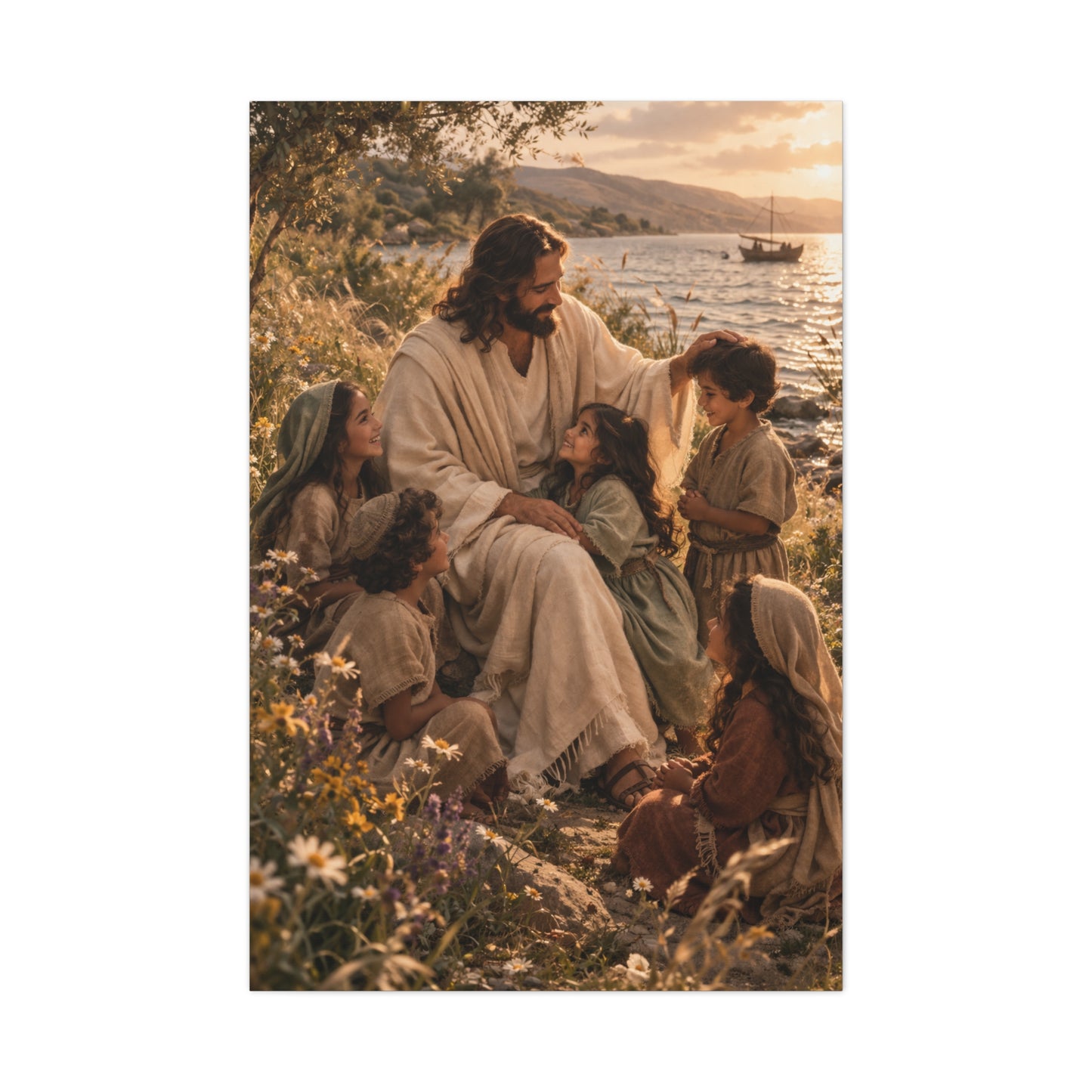 Jesus with Children Coastal Blessing Wall Art & Canvas Print