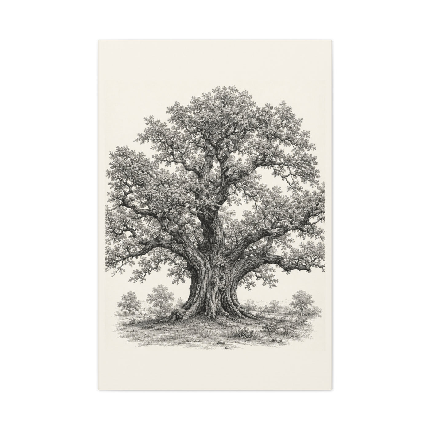 Detailed Engraved Oak Study Trees Wall Art & Canvas Print