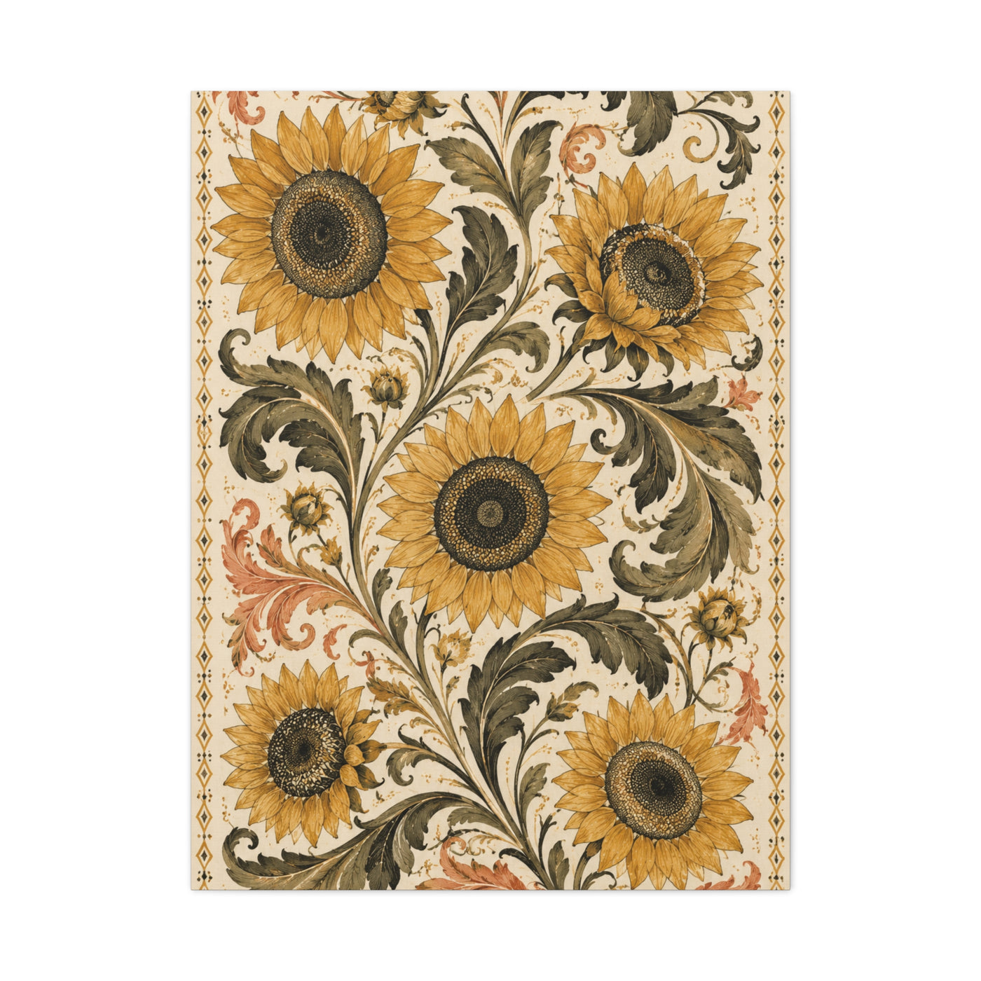 Vintage Botanical Sunflower Pattern Wall Art & Canvas Print