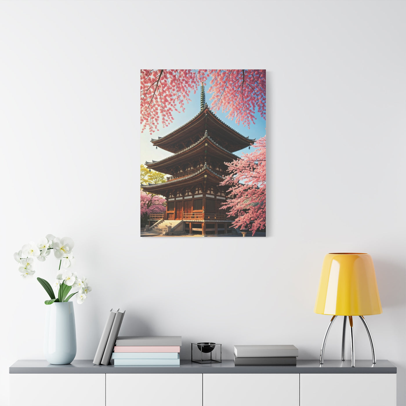 Traditional Japanese Pagoda With Cherry Blossoms Wall Art & Canvas Prints