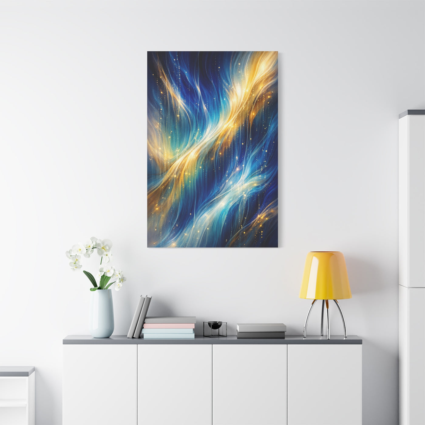 Blue-and-Gold Rain Abstract Wall Art & Canvas Print