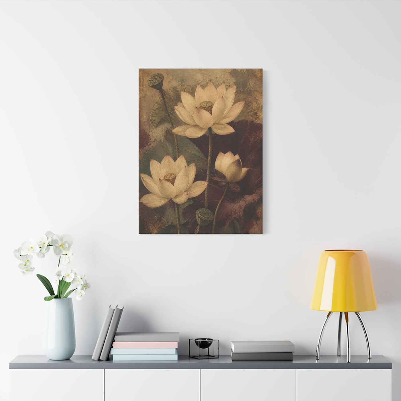 Vintage Lotus Botanical Painting Wall Art & Canvas Print