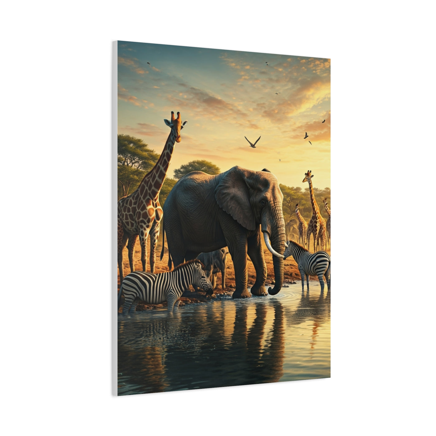 Safari Elephant Gathering at Waterhole Wall Art & Canvas Prints